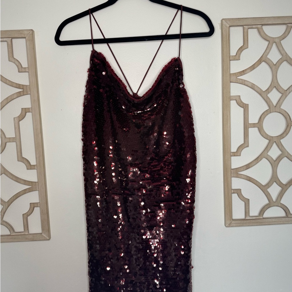Wild Fable Wine Red Sequin Backless Dress